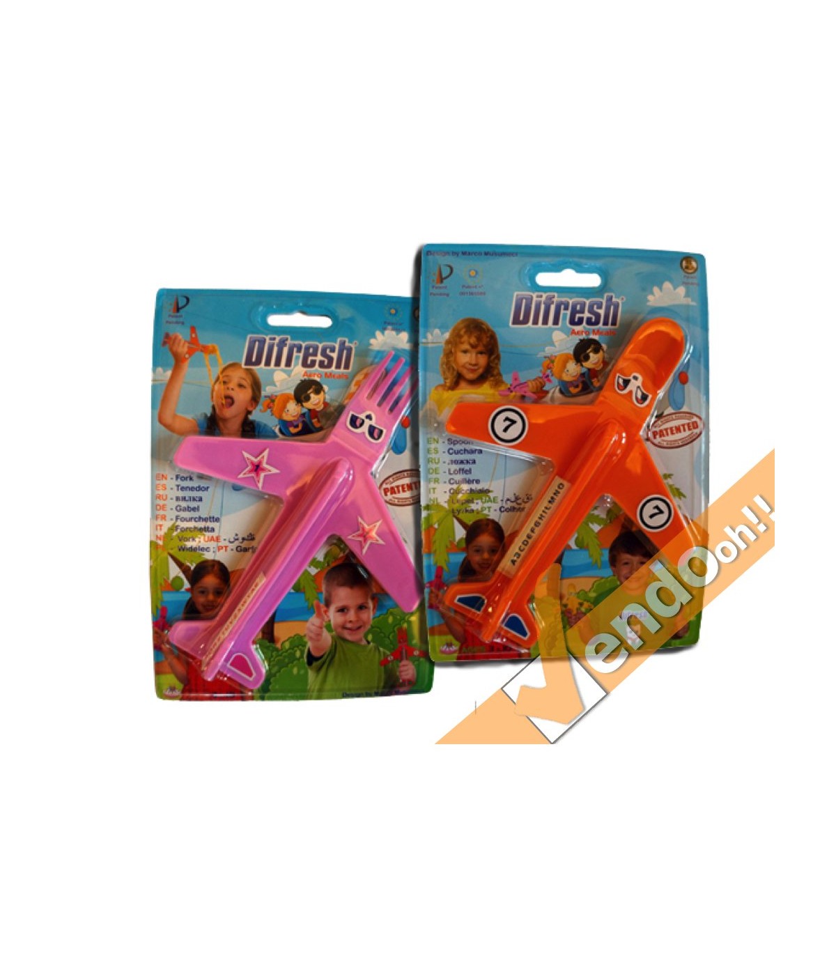 1 CUCCHIAIO E 1 FORCHETTA BAMBINI BAMBINO A FORMA DI AEREO SICURO 100% COLORATO