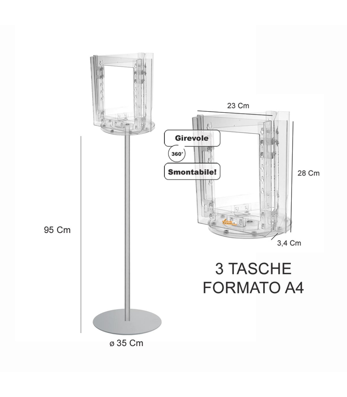 ESPOSITORE PUBBLICITARIO GIREVOLE PORTA DEPLIANT LOCANDINE OPUSCOLI A4 SLV13