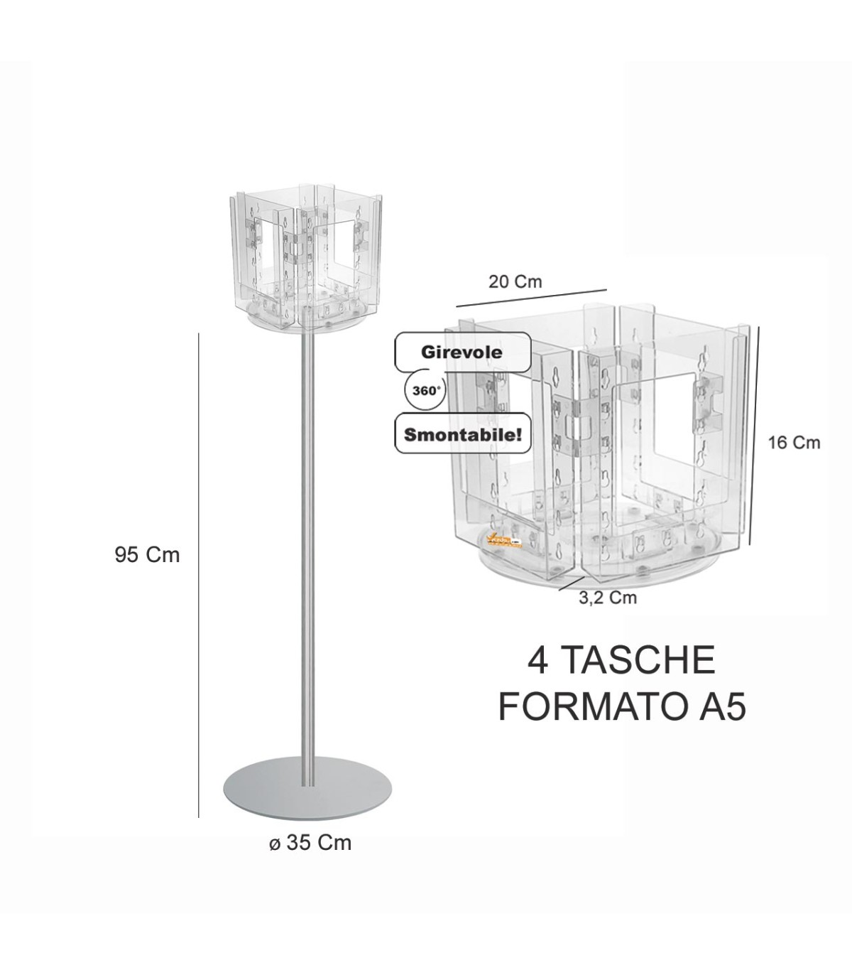 ESPOSITORE PUBBLICITARIO GIREVOLE PORTA DEPLIANT LOCANDINE OPUSCOLI A5 SLV14