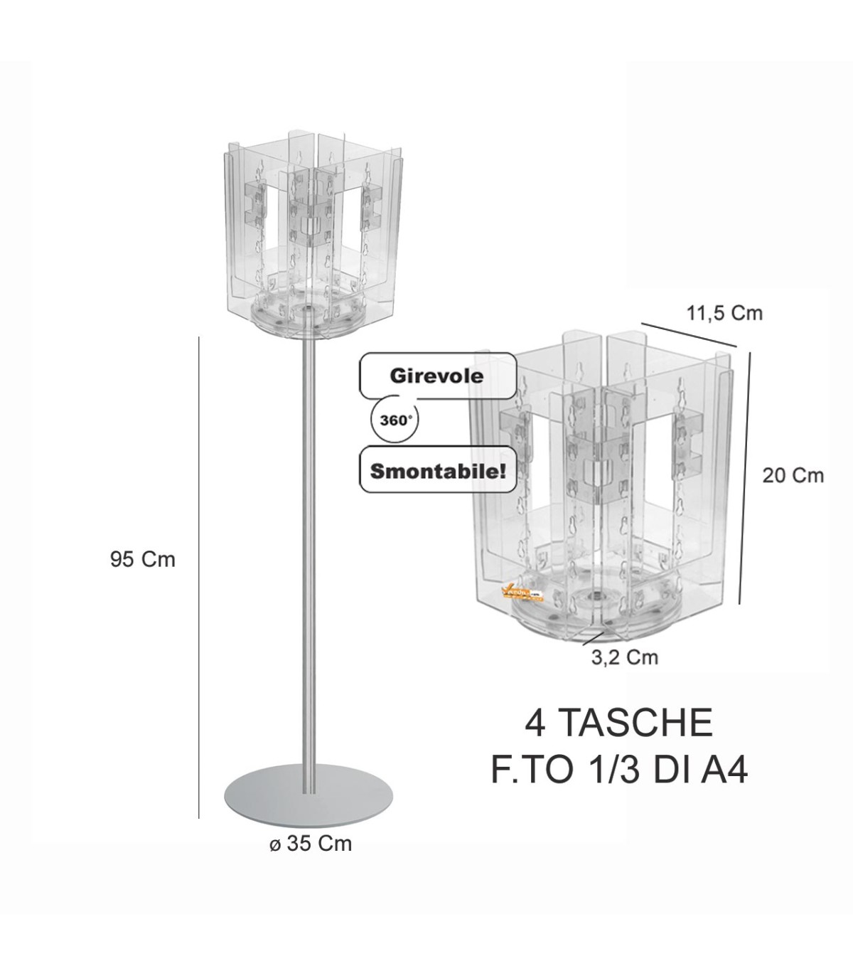 ESPOSITORE PUBBLICITARIO GIREVOLE PORTA DEPLIANT LOCANDINE OPUSCOLI 1/3 A4 SLV15
