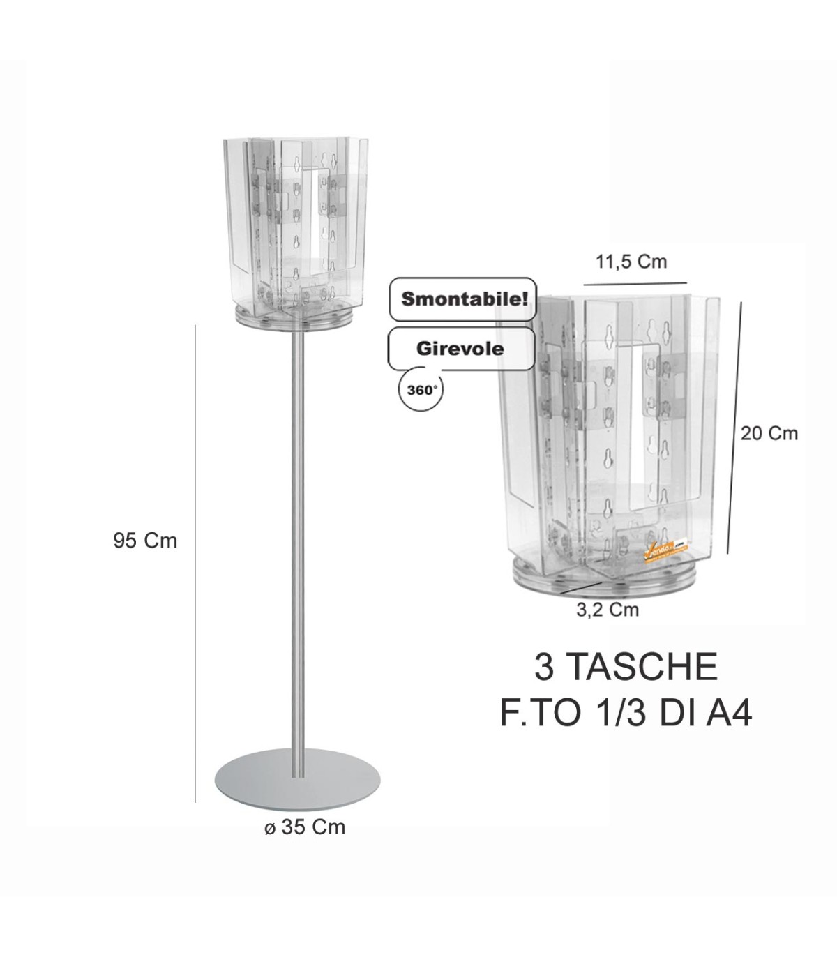 ESPOSITORE PUBBLICITARIO GIREVOLE PORTA DEPLIANT LOCANDINE OPUSCOLI 1/3 A4 SLV16