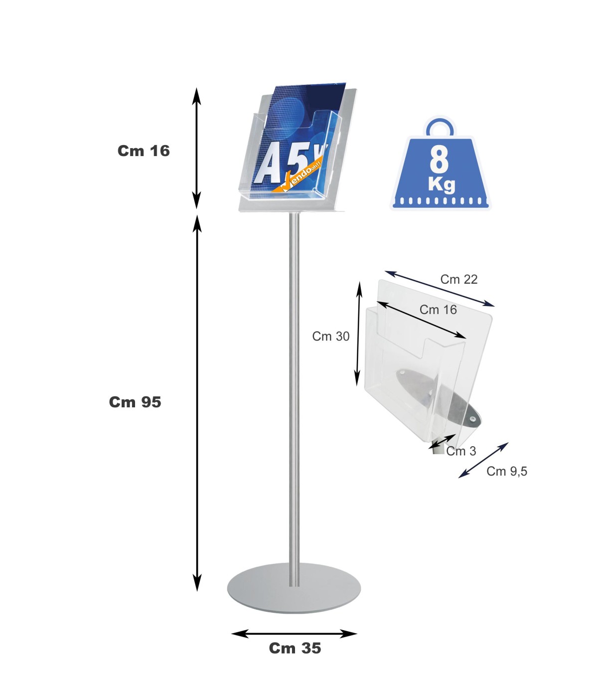 ESPOSITORE PUBBLICITARIO A5 DA PAVIMENTO PORTA DEPLIANT LOCANDINE BROCHURE SLV09