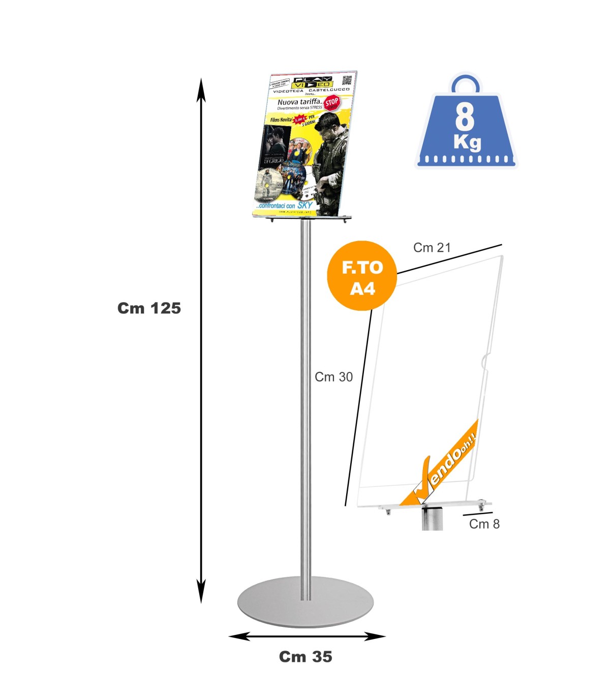 ESPOSITORE PUBBLICITARIO A4 DA PAVIMENTO PORTA AVVISI AVVISO INFORMAZIONI SLV08