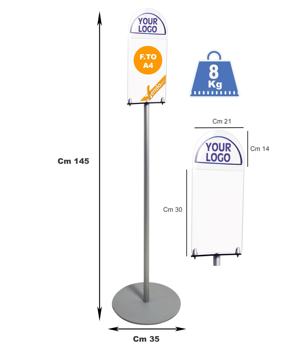 ESPOSITORE PUBBLICITARIO CON LOGO A4 PAVIMENTO PORTA AVVISI INFORMAZIONI SLV07