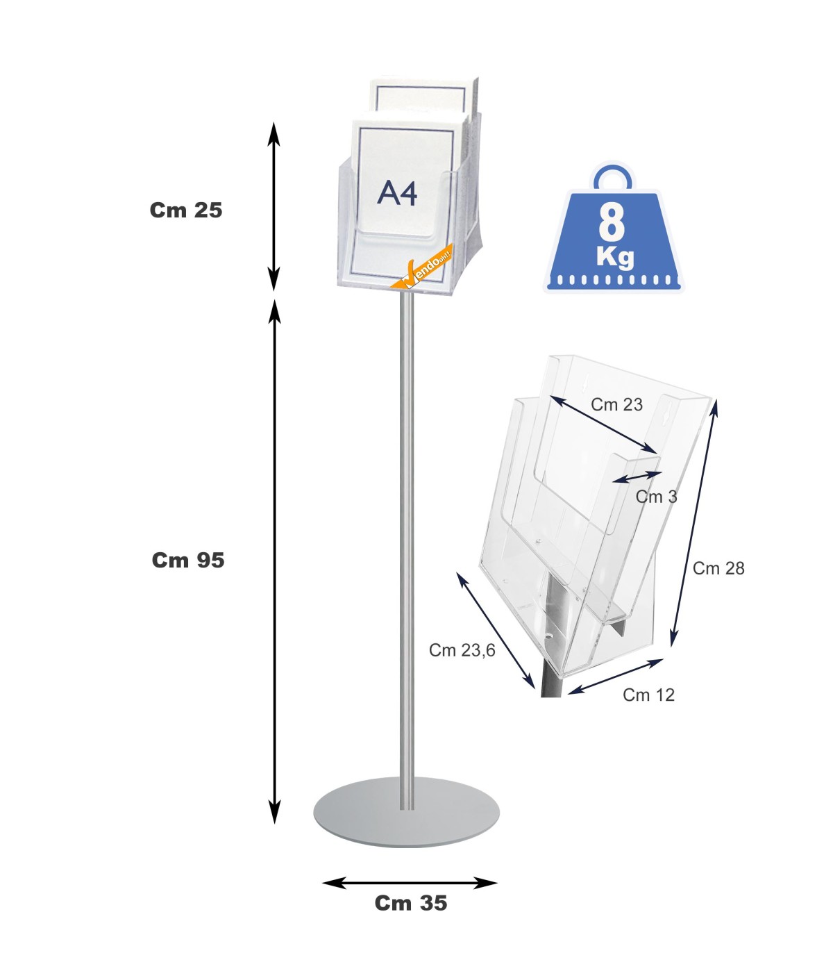 ESPOSITORE PUBBLICITARIO A4 DA PAVIMENTO PORTA DEPLIANT LOCANDINE BROCHURE SLV06