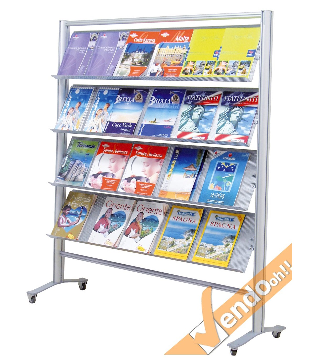 ESPOSITORE PUBBLICITARIO PORTA LOCANDINE DEPLIANT COMUNICAZIONI 12 POSTI A RUOTE