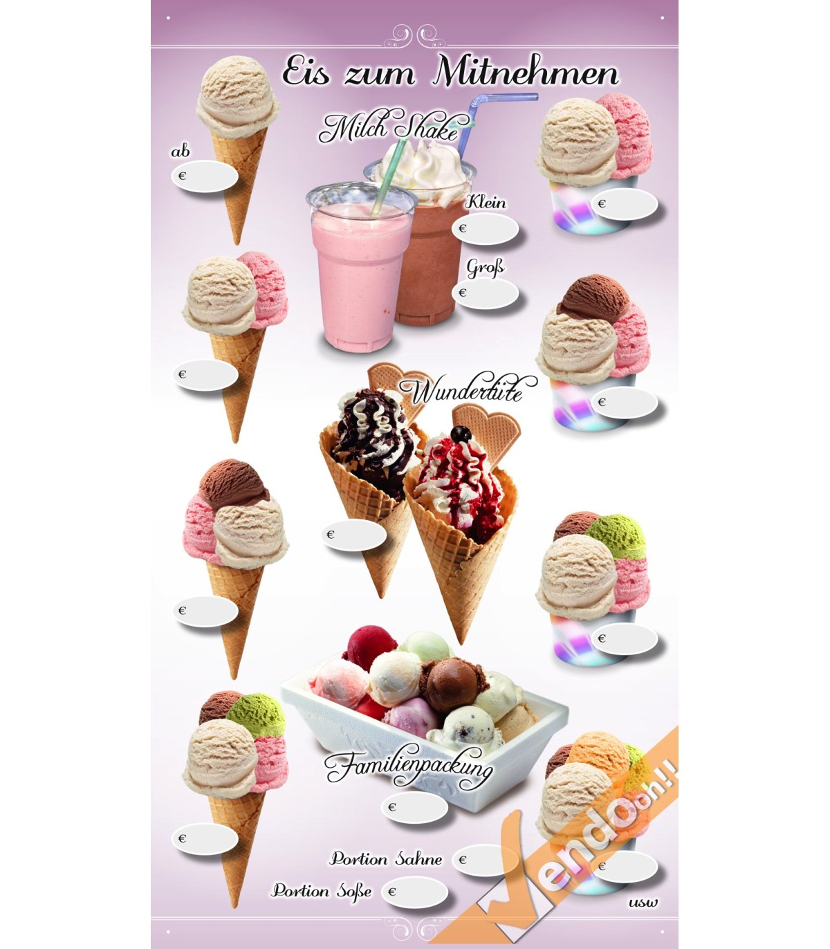 LISTA LISTINO PREZZI FRONTALE PER PORTACONI DA BANCO BAR RISTORANTE GELATERIA