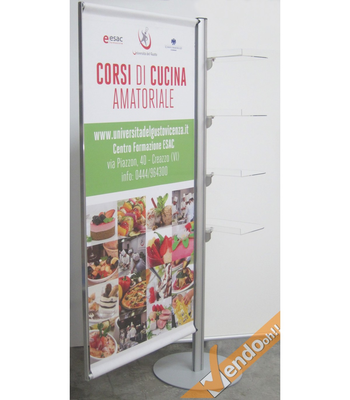 ESPOSITORE PUBBLICITARIO PORTA BANNER BANDIERA VERTICALE BIFACCIALE DA PAVIMENTO