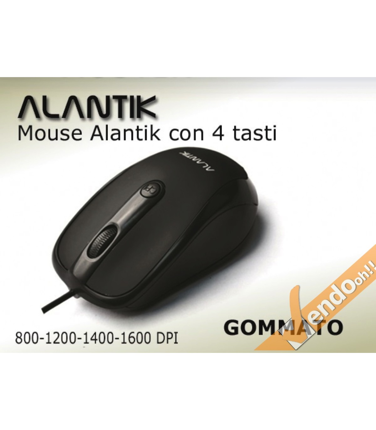 MOUSE MAUSE A FILO USB 4 TASTI COLORATO NERO OPACO GOMMATO PUNTATORE LASER