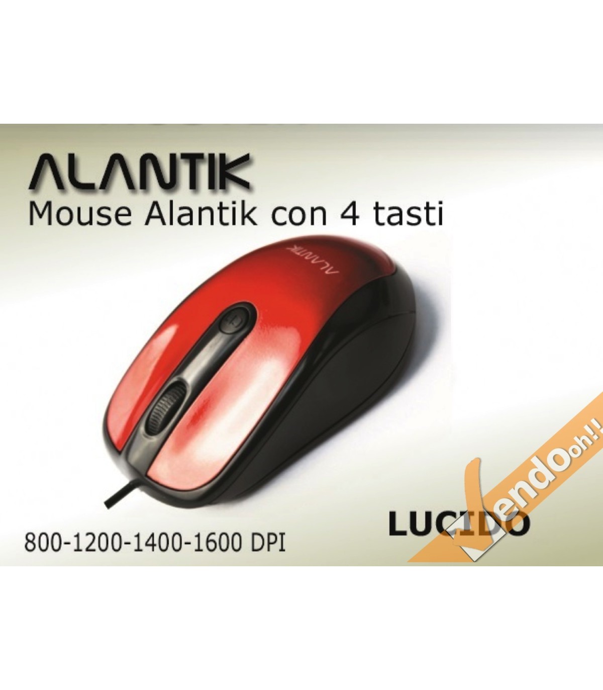 MOUSE MAUSE A FILO USB 4 TASTI COLORATO ROSSO LUCIDO PUNTATORE LASER 1600 DPI