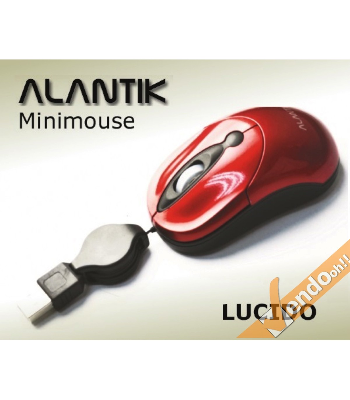 MINI MOUSE PORTATILE FILO AVVOLGIBILE USB 3 TASTI COLORATO ROSSO PUNTATORE LASER