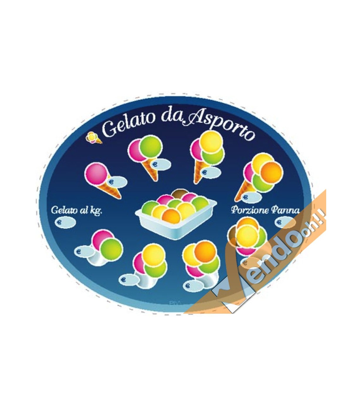 LISTINO ADESIVO OVALE GELATO DA ASPORTO PER BANCO VETRINE GELATERIA GELATERIE