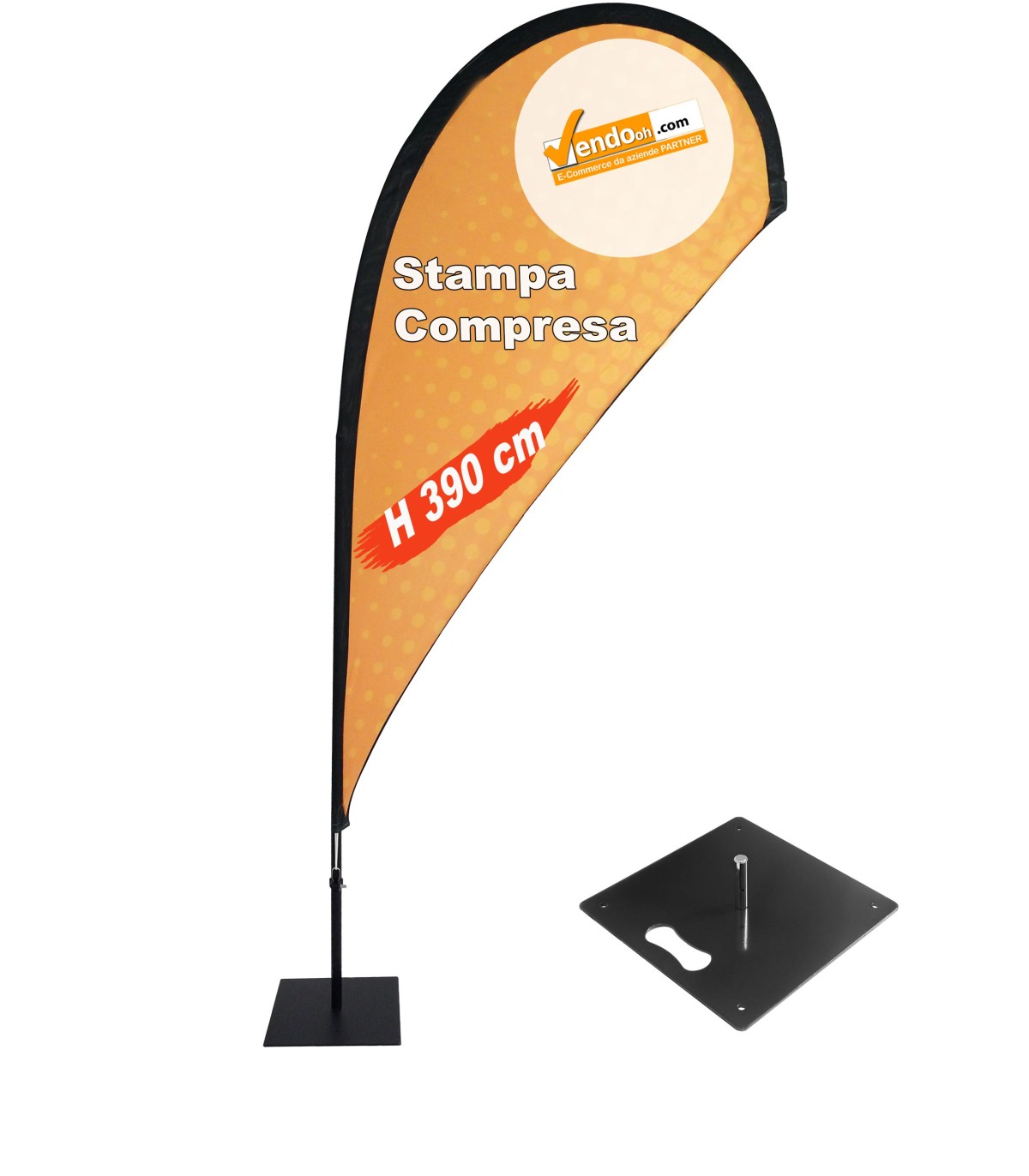 ESPOSITORE A BANDIERA DA ESTERNO INTERNO BASE QUADRA IN METALLO PESANTE