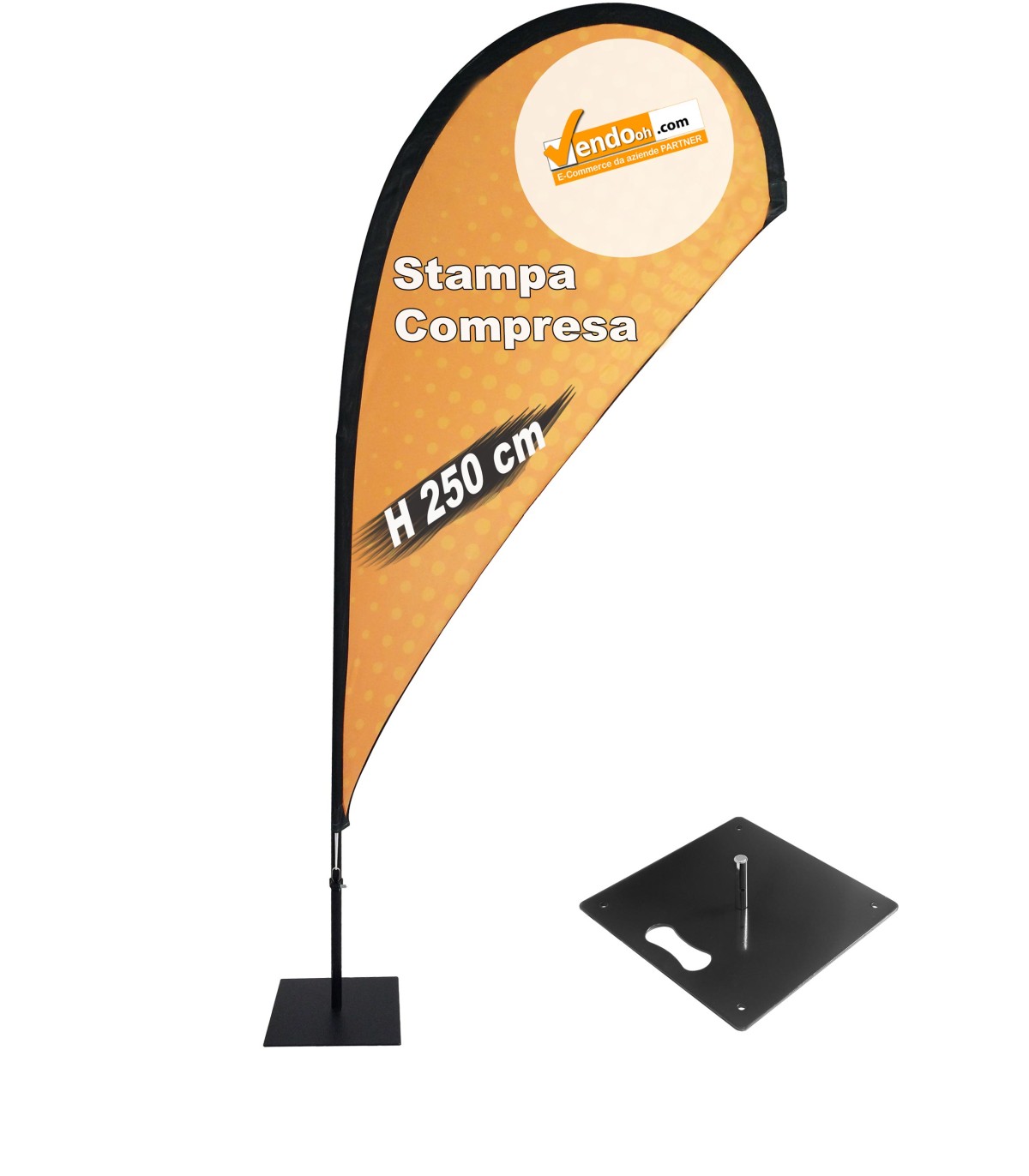 ESPOSITORE A BANDIERA DA ESTERNO INTERNO BASE QUADRA IN METALLO PESANTE