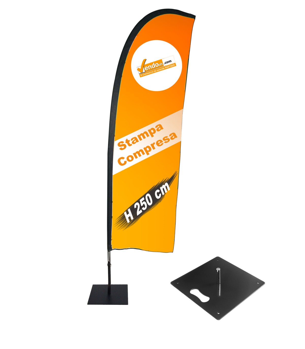 ESPOSITORE A BANDIERA DA ESTERNO INTERNO BASE IN METALLO QUADRA