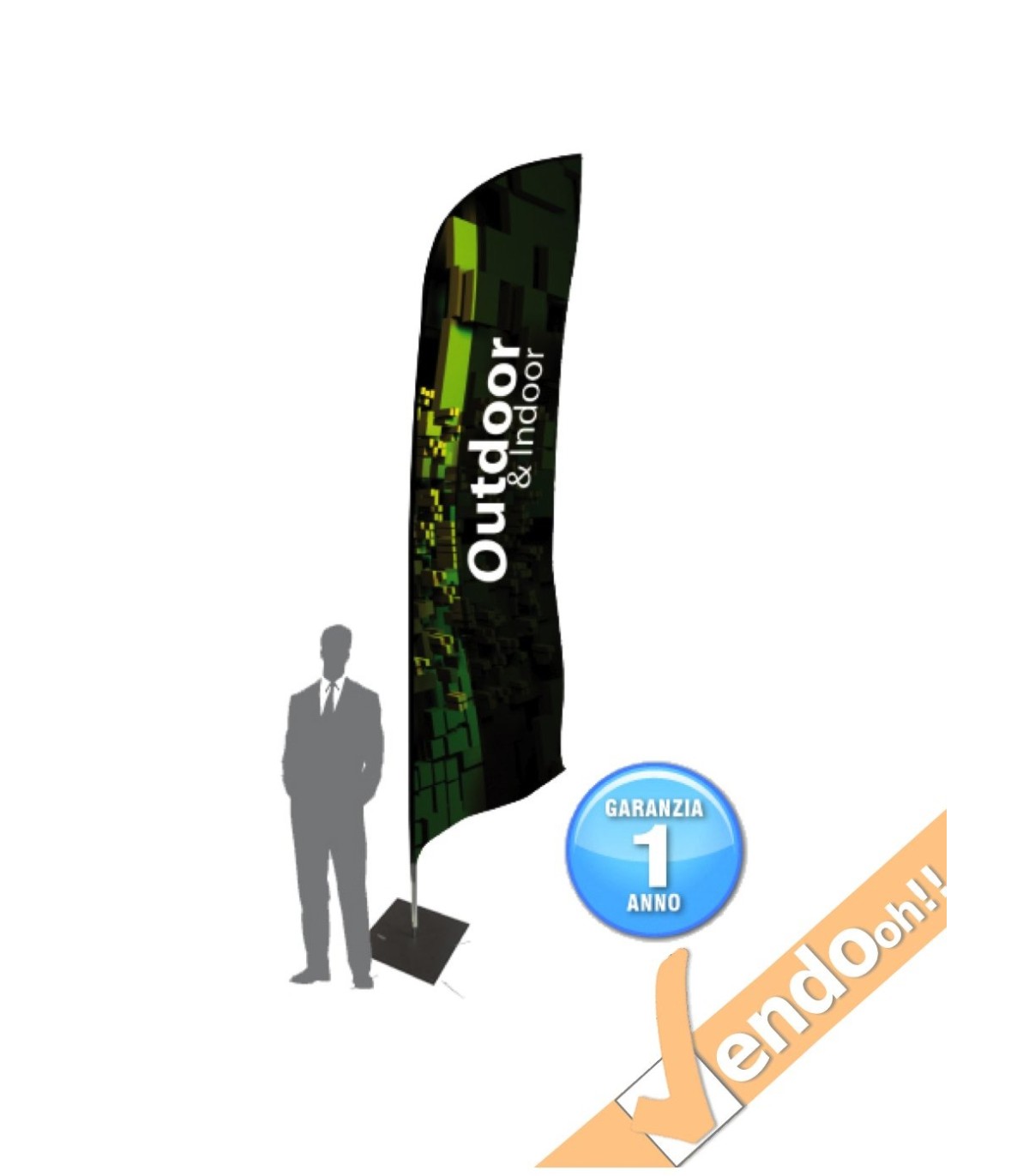 ESPOSITORE A BANDIERA DA ESTERNO INTERNO CON BASE QUADRATA DI METALLO