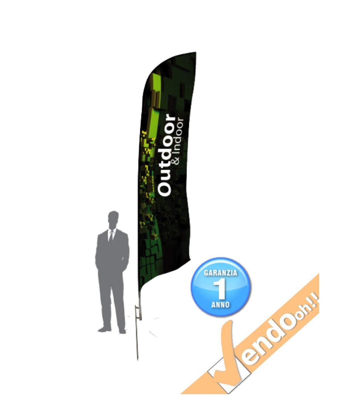 ESPOSITORE A BANDIERA DA ESTERNO INTERNO CON BASE A PICCHETTO PER TERRENO