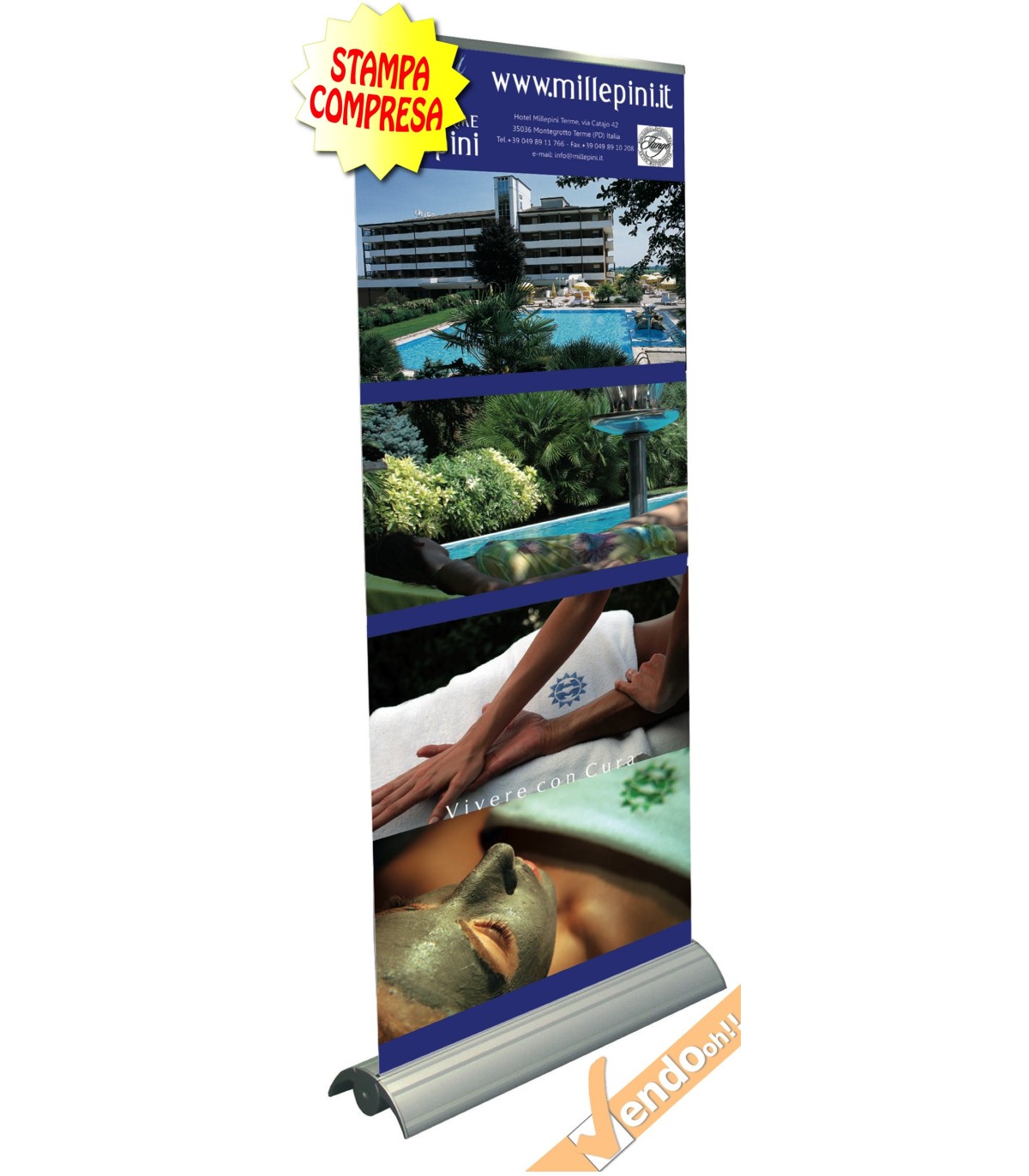 BANNER ROLL UP ROLL-UP ESPOSITORE PUBBLICITARIO DA PAVIMENTO VERTICALE 85X230