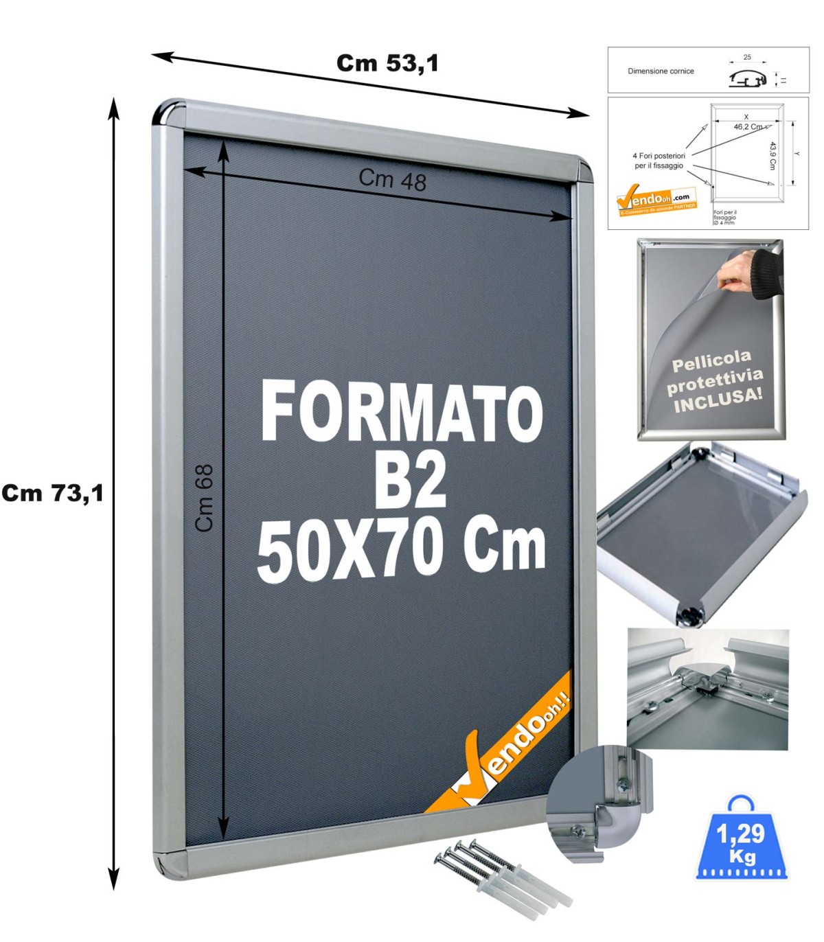 CORNICE ESPOSITIVA PUBBLICITARIA F.TO 50X70 CM A SCATTO DA MURO