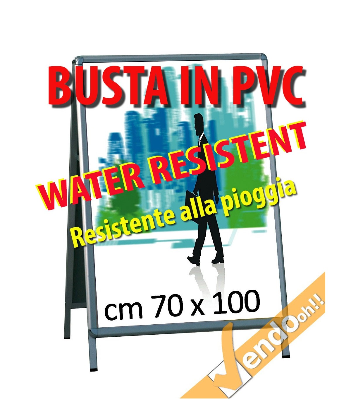 BUSTA IN PVC RESISTENTE ALL'ACQUA PIOGGIA ESPOSITORI CORNI CAVALLETTI F.TO 70X100