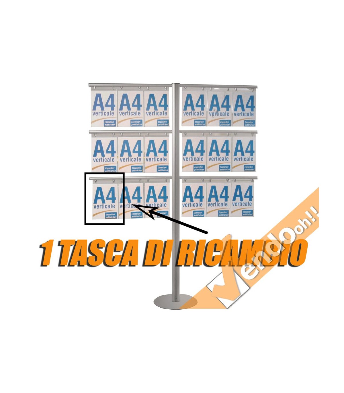 ESPOSITORE PUBBLICITARIO DA PAVIMENTO A PIANTANA 8 PAG A4 VERTICALE ALMA102/V