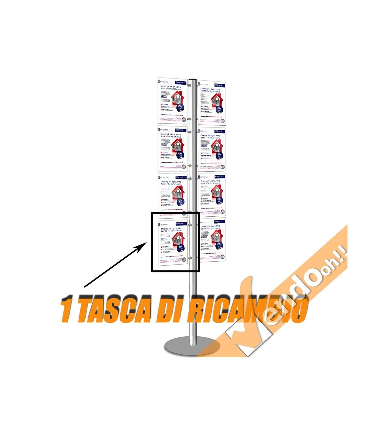 ESPOSITORE PUBBLICITARIO DA PAVIMENTO A PIANTANA 8 PAG A4 VERTICALE ALMA102/V