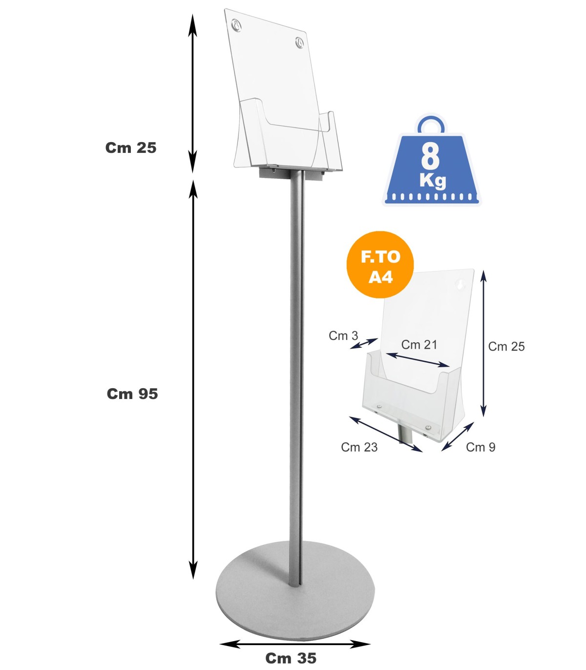 ESPOSITORE PUBBLICITARIO A4 DA PAVIMENTO PORTA DEPLIANT LOCANDINE BROCHURE SLV05