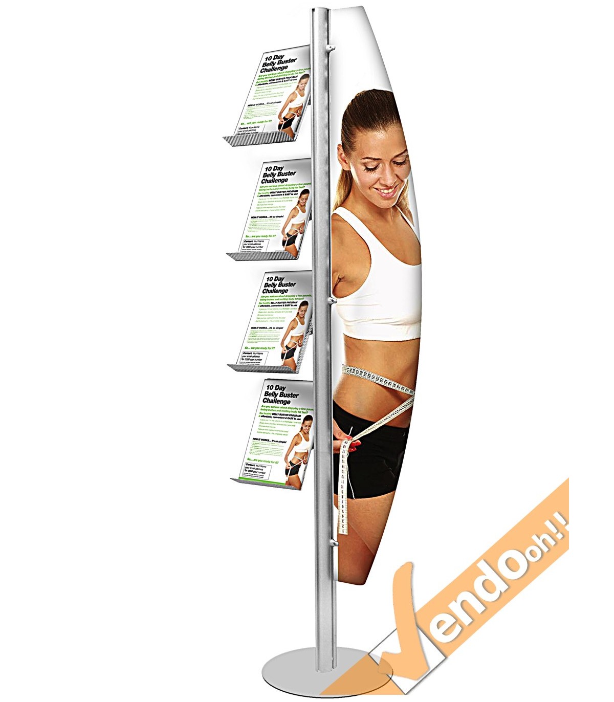 ESPOSITORE PUBBLICITARIO DA PAVIMENTO A VELA A PIANTANA CON RIPIANI A4 ALMA011