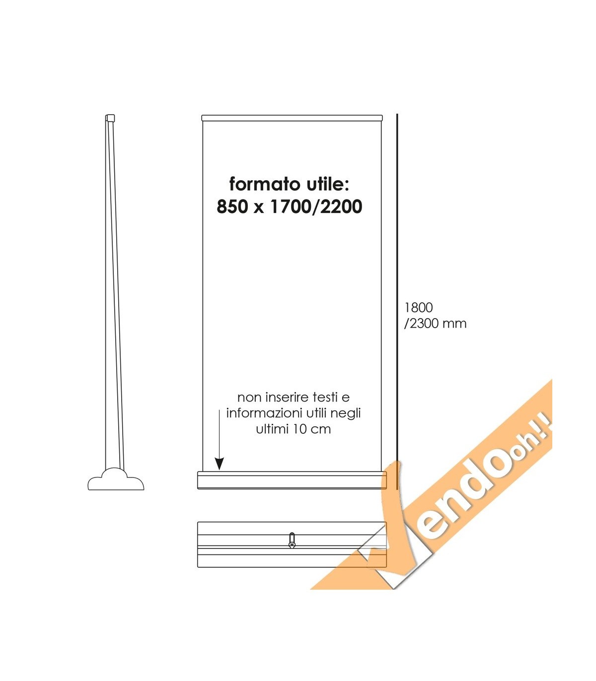 BANNER ROLL UP ROLL-UP ESPOSITORE PUBBLICITARIO DA PAVIMENTO VERTICALE 85X230 cm