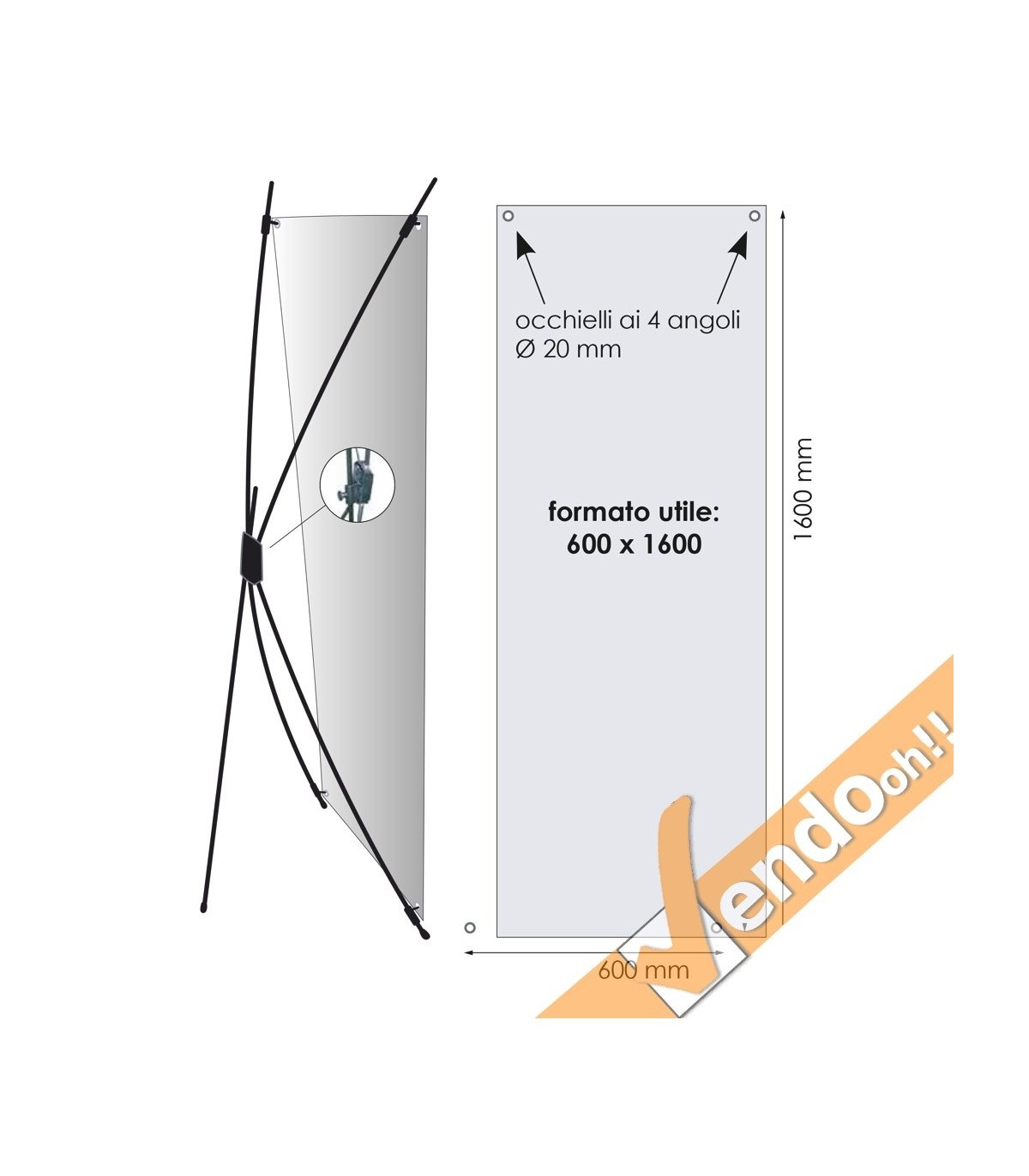 BANNER ESPOSITORE PUBBLICITARIO DA PAVIMENTO VERTICALE 60X160 INTERNO ESTERNO