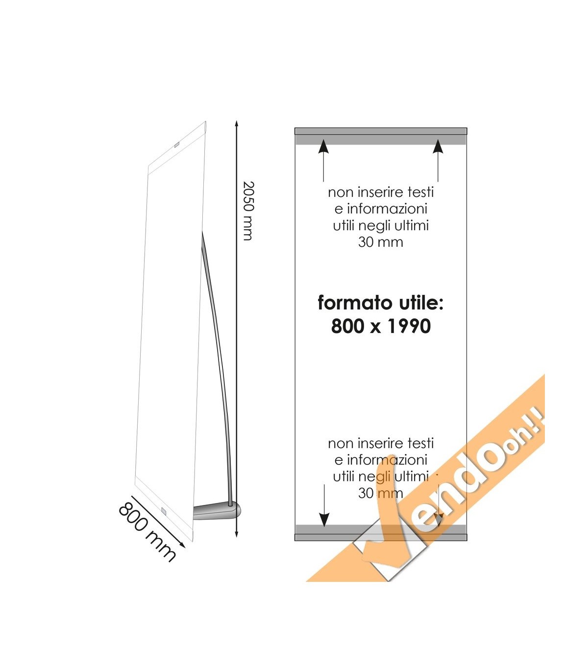 BANNER ESPOSITORE PUBBLICITARIO DA PAVIMENTO VERTICALE 100X205 INTERNO ESTERNO