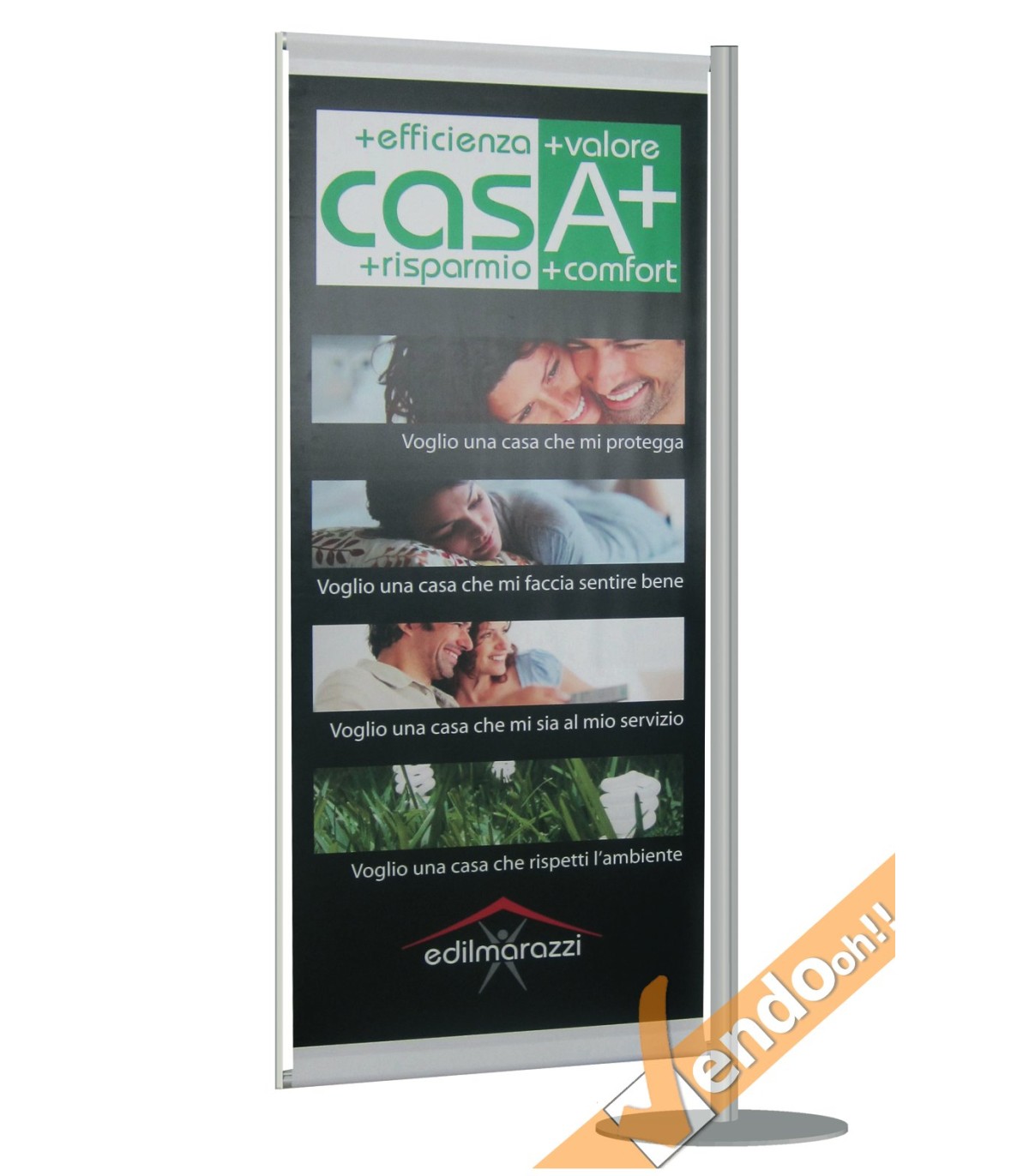 ESPOSITORE PUBBLICITARIO PORTA BANNER CON BASE DA PAVIMENTO VERTICALE 60X180