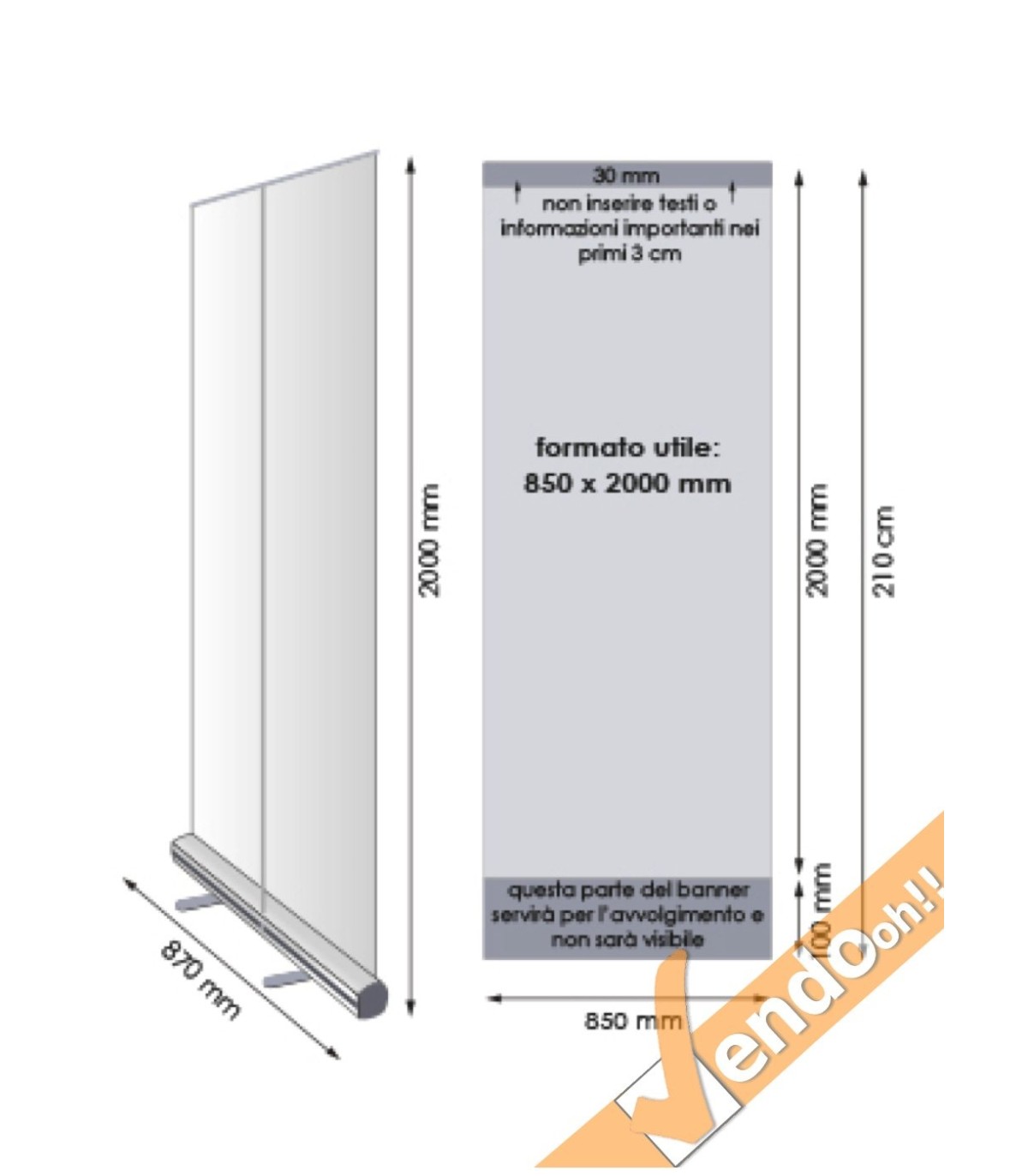 BANNER ROLL UP ROLL-UP ESPOSITORE PUBBLICITARIO DA PAVIMENTO VERTICALE 87X200 CM