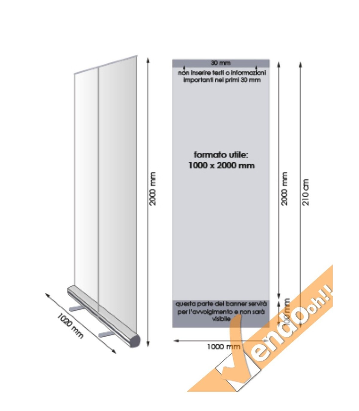 BANNER ROLL UP ROLL-UP ESPOSITORE PUBBLICITARIO DA PAVIMENTO VERTICALE 102X200