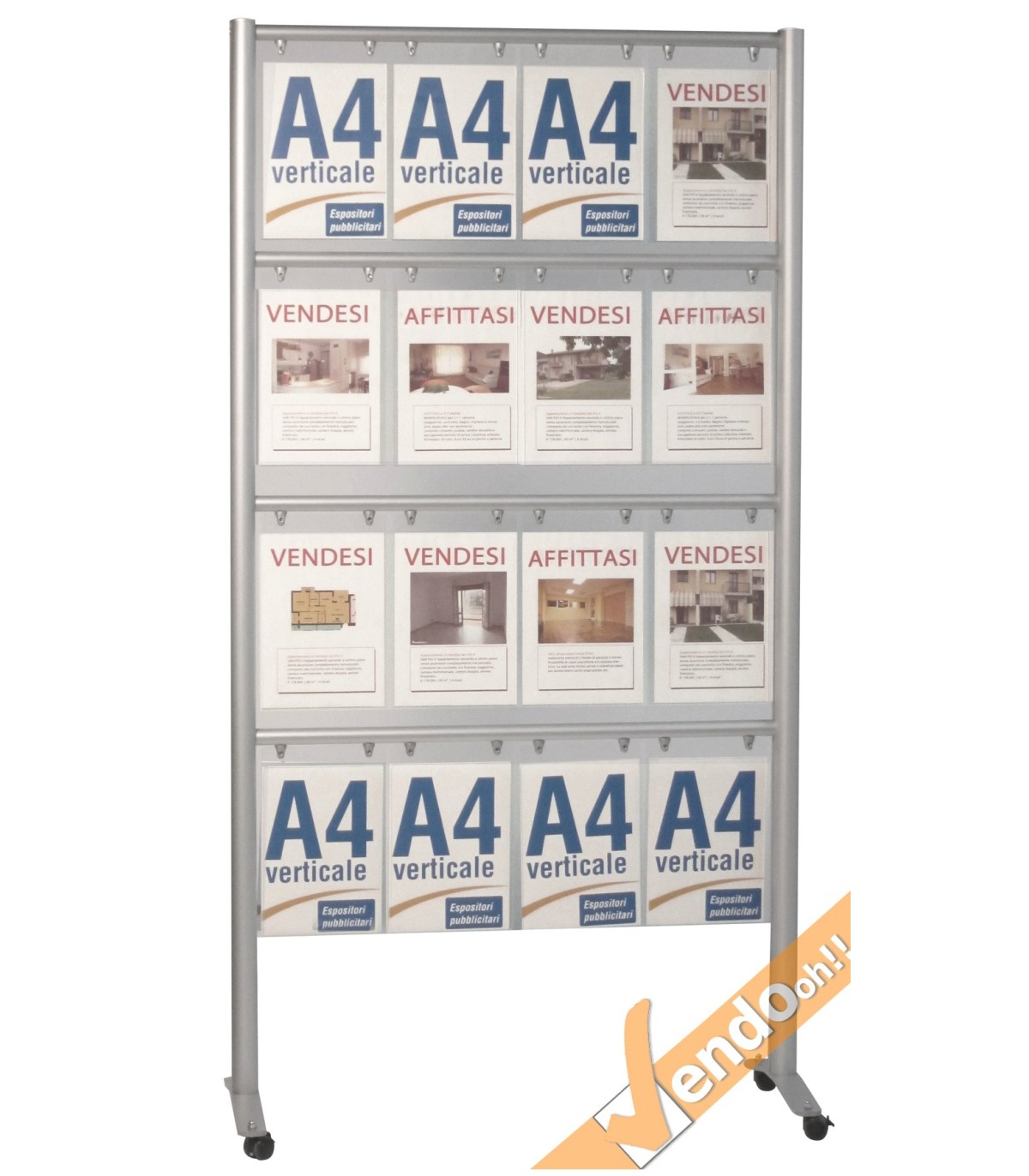 ESPOSITORE PUBBLICITARIO PORTA LOCANDINE DEPLIANT COMUNICAZIONI 16 POSTI A RUOTE