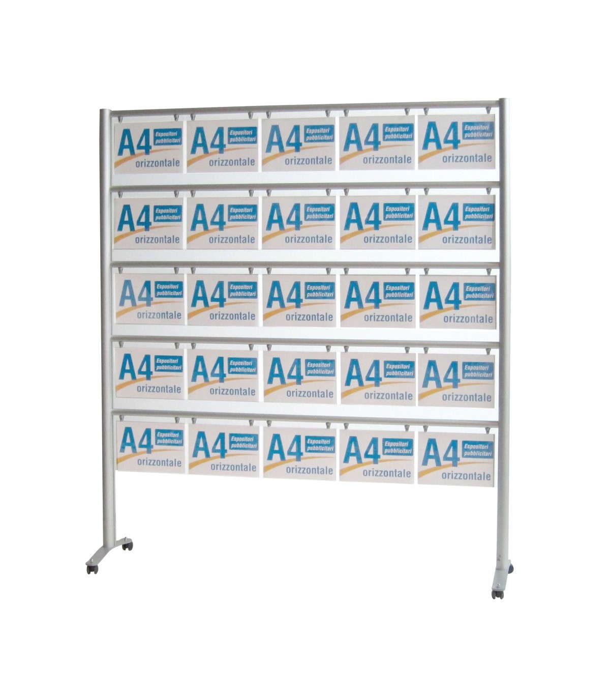 ESPOSITORE PUBBLICITARIO PORTA LOCANDINE DEPLIANT COMUNICAZIONI 25 POSTI A RUOTE