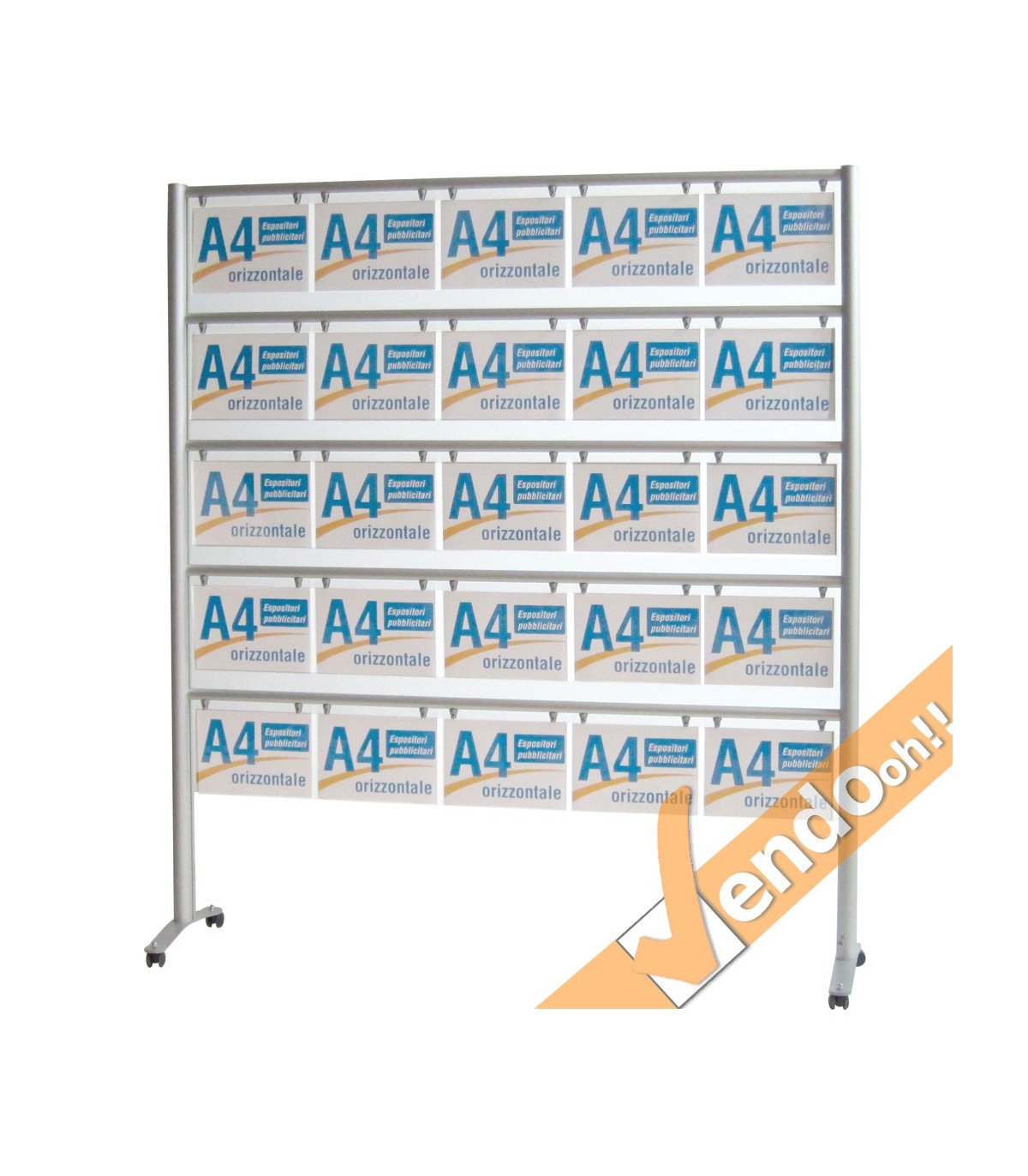 ESPOSITORE PUBBLICITARIO PORTA LOCANDINE DEPLIANT COMUNICAZIONI 25 POSTI A RUOTE
