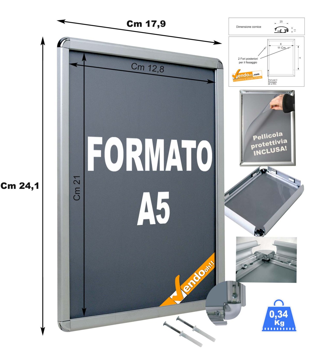 CORNICE ESPOSITIVA F.TO A5 PUBBLICITARI APPENDERE SU PARETE MURO NEGOZIO CRPT00