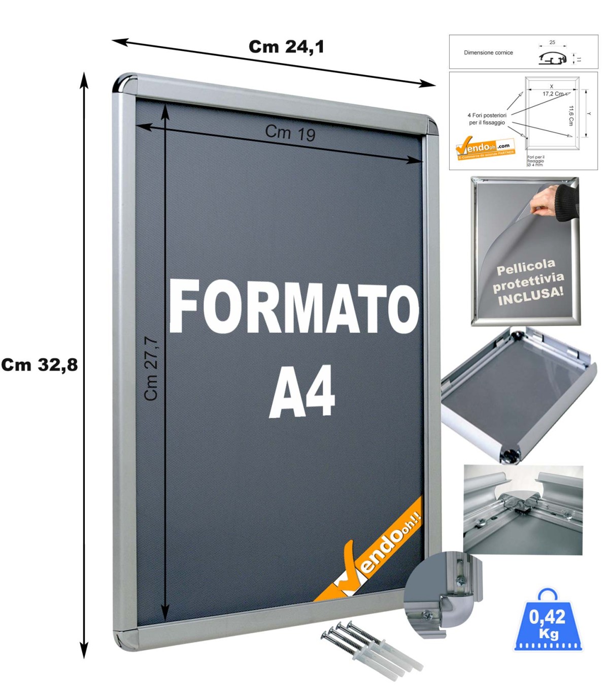 CORNICE ESPOSITIVA F.TO A4 PUBBLICITARI APPENDERE SU PARETE MURO NEGOZIO CRPT01