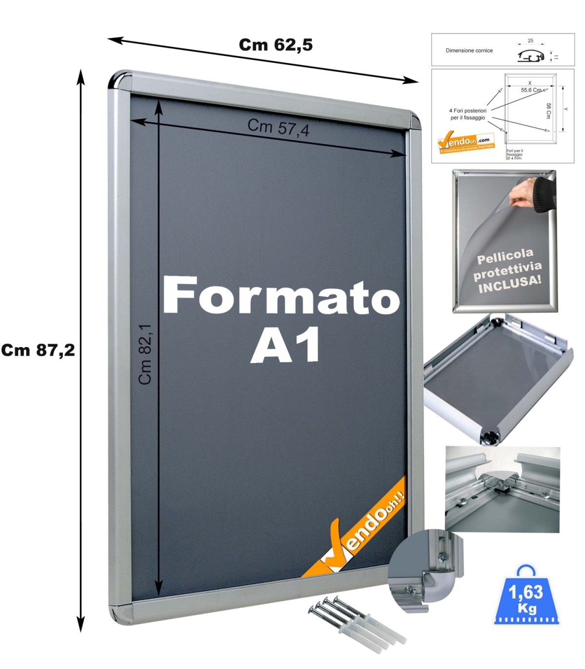 CORNICE ESPOSITIVA F.TO A1 PUBBLICITARI DA APPENDERE PARETE MURO NEGOZIO CRPT04