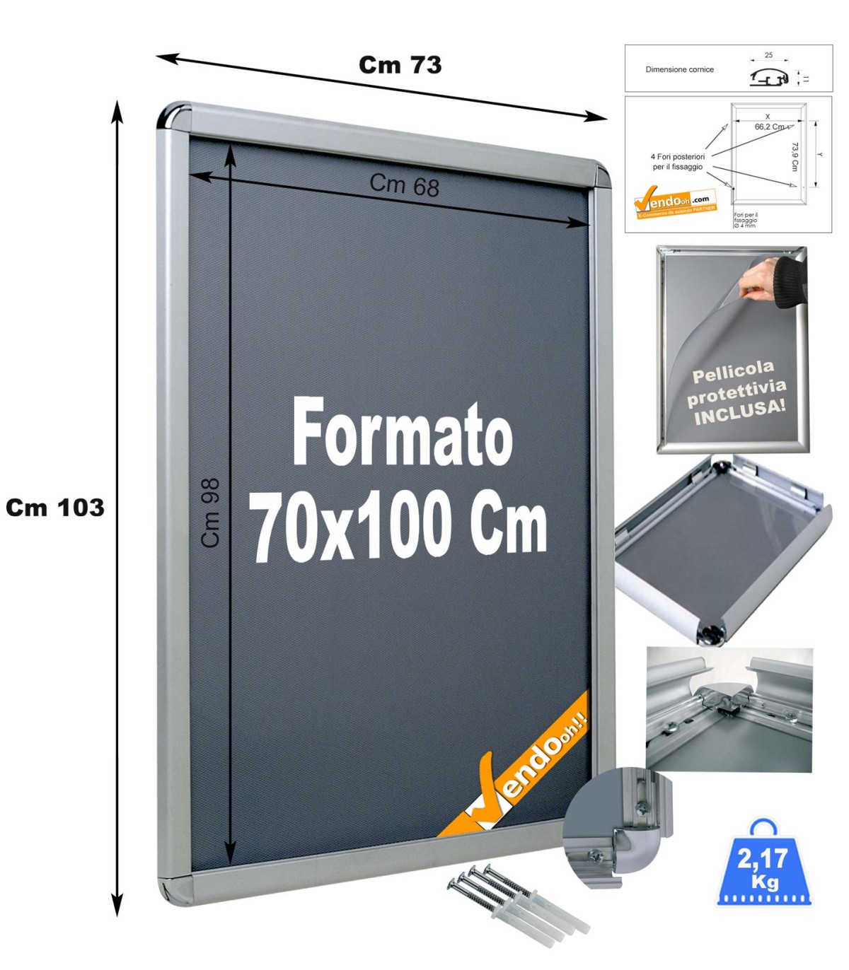 CORNICE ESPOSITIVA PUBBLICITARIA 70x100 DA MURO UFFICIO NEGOZIO AGENZIA CRPT06