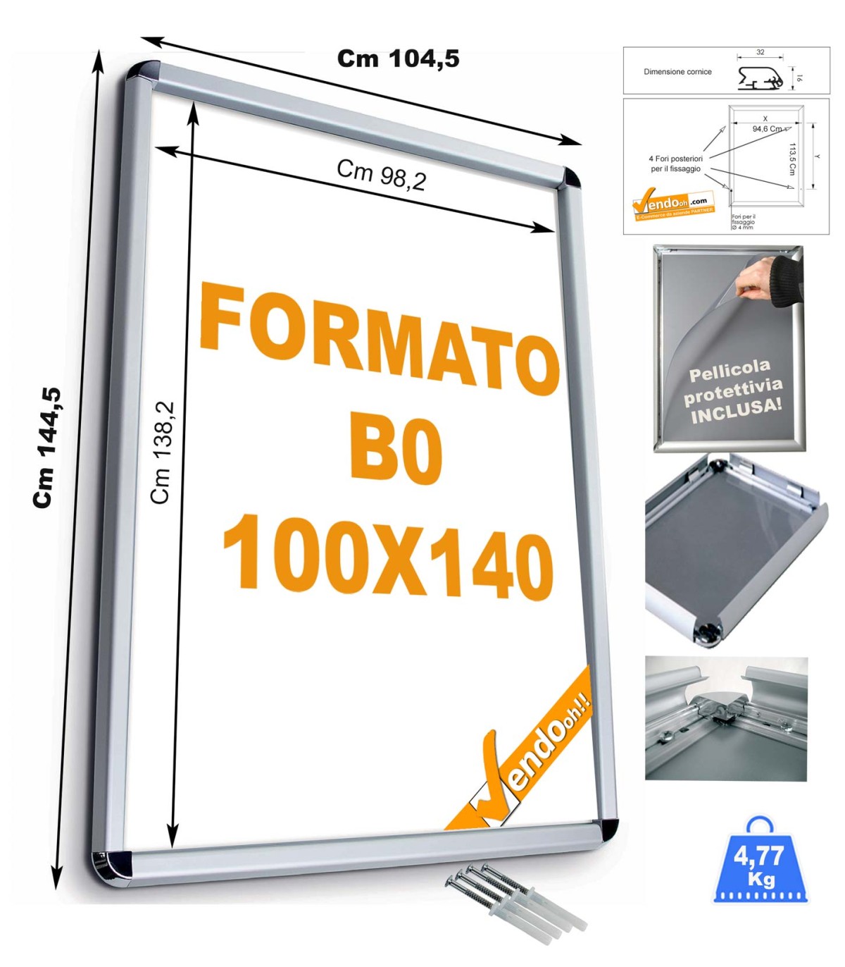 CORNICE ESPOSITIVA PUBBLICITARIA 140x100 DA MURO UFFICIO NEGOZIO AGENZIA CRPT07