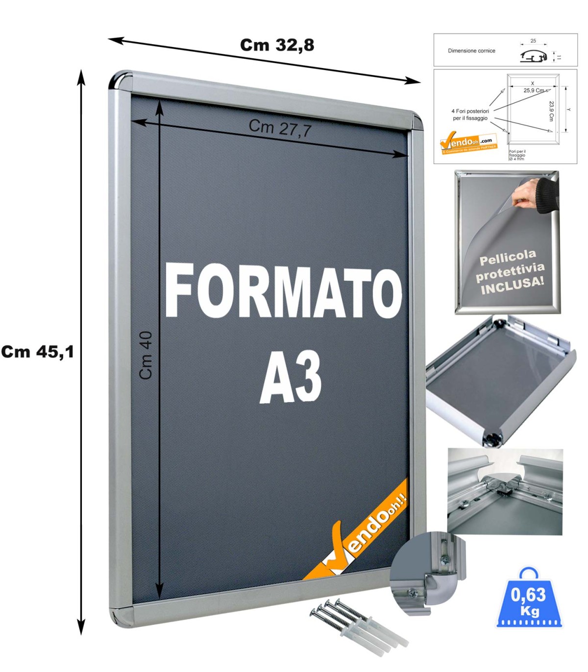CORNICE ESPOSITIVA F.TO A4 PUBBLICITARIA APPENDERE SU PARETE MURO NEGOZIO CRPT01