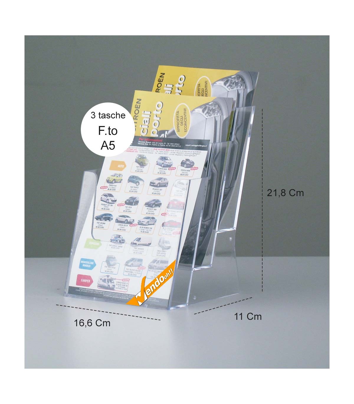 ESPOSITORE PORTA DEPLIANT PUBBLICITA' DA BANCO SCRIVANIA 3 TASCHE F.TO A5  PDB301