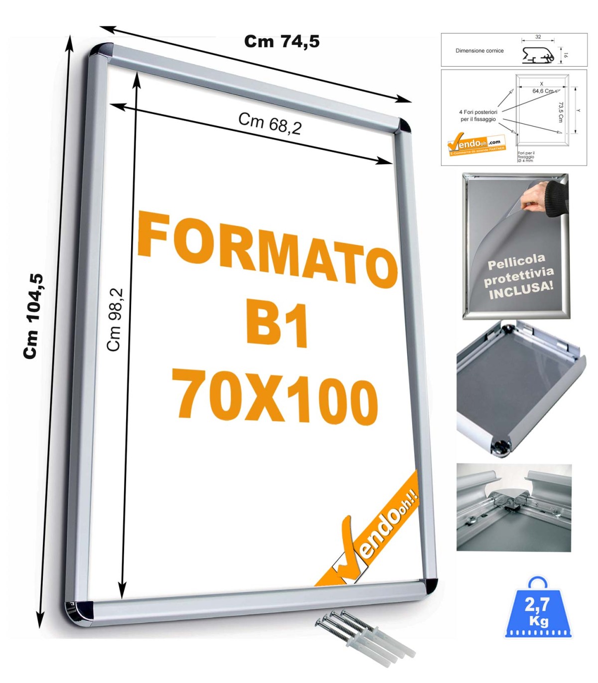 CORNICE ESPOSITIVA PUBBLICITARIA 70x100 DA MURO UFFICIO NEGOZIO AGENZIA CRPT06