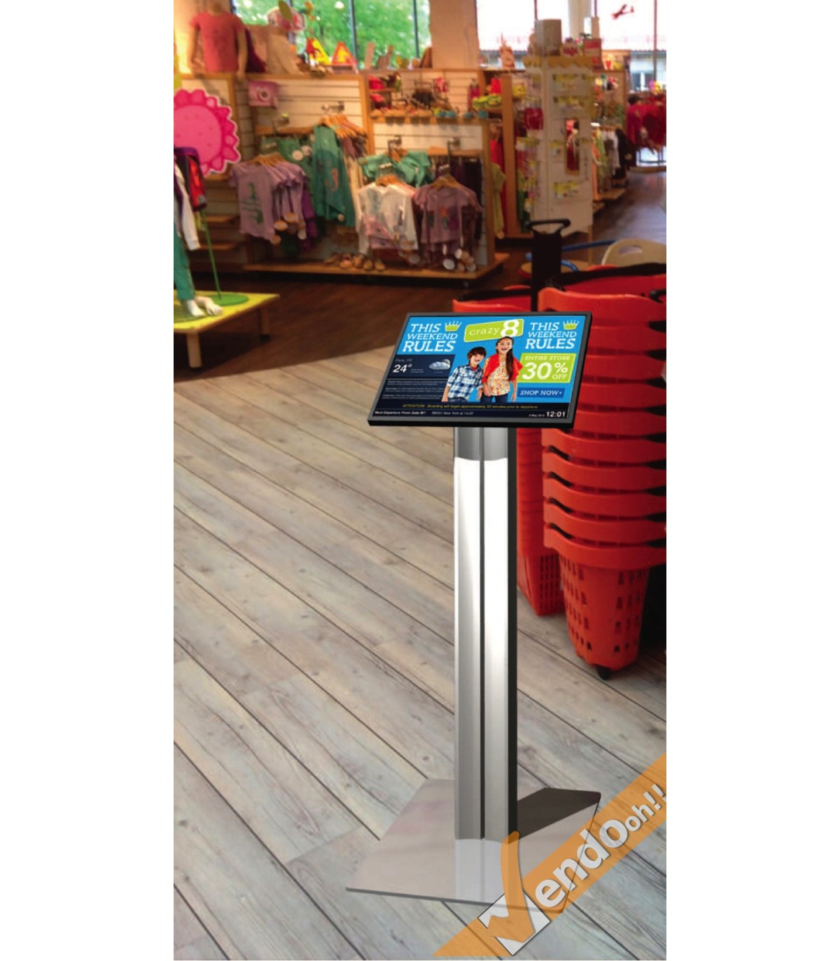 PORTA MONITOR RUOTABILE INCLINABILE SUPPORTO STATIVO ESPOSITORE DA PAVIMENTO