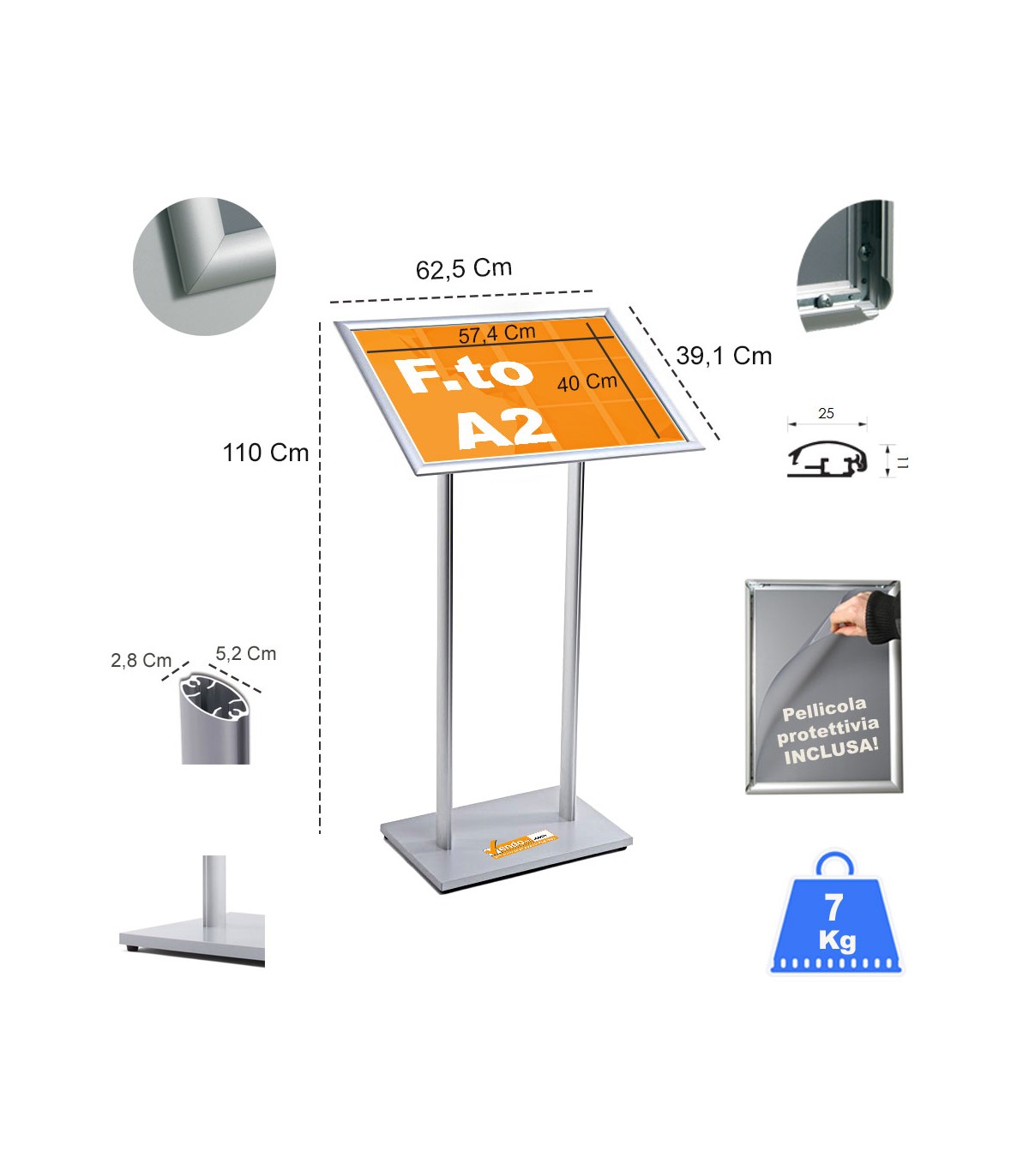 PORTA MENU' RISTORANTE HOTEL ESPOSITORE A LEGGIO DA PAVIMENTO A CORNICE F.TO A2