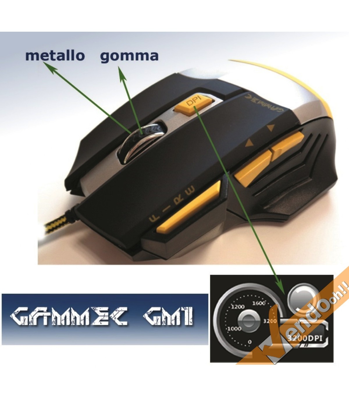 MOUSE USB A FILO LASER GAMING COMPUTER PC GAME 800 1600 2400 3200 DPI 7 TASTI