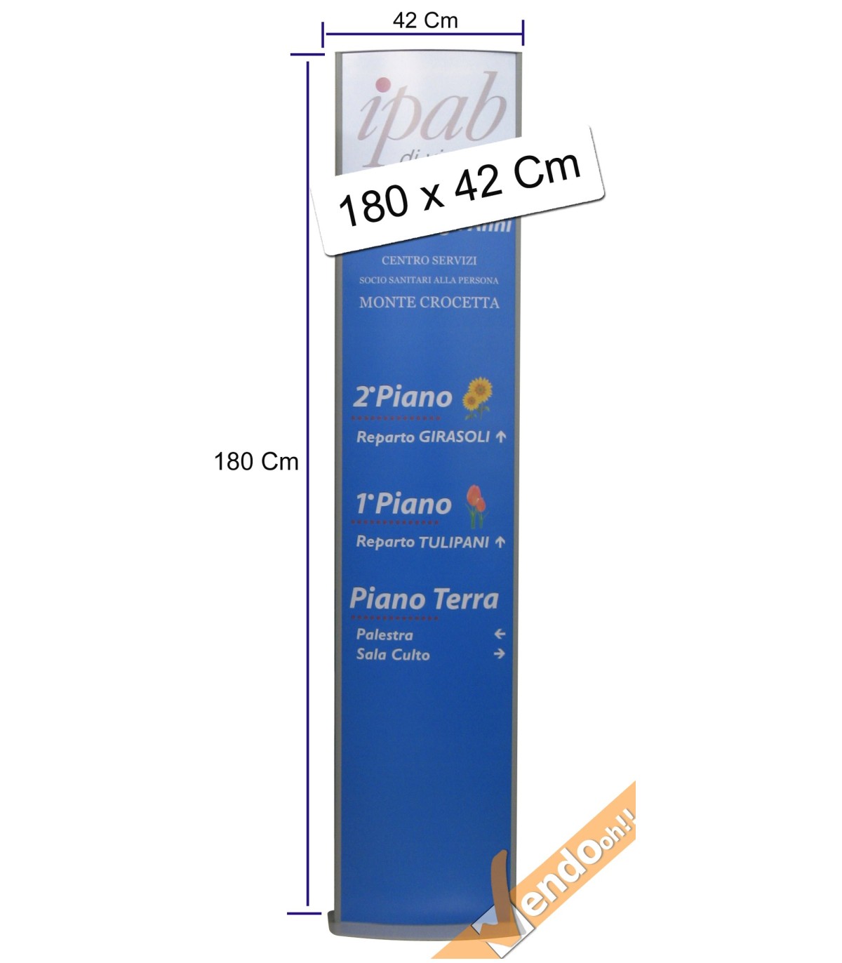 TOTEM PUBBLICITARIO BIFACCIALE DA TERRA DA INTERNO CERTIFICATO H 180 L 42 CM