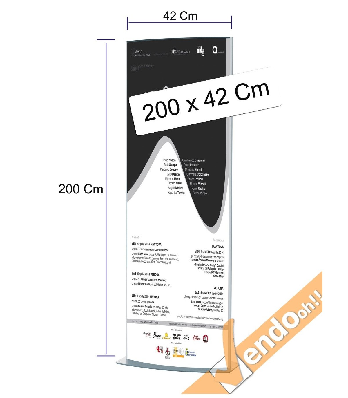 TOTEM PUBBLICITARIO BIFACCIALE DA TERRA DA INTERNO CERTIFICATO H 200 L 42 CM